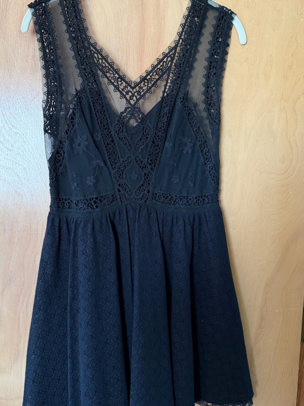 Free People Black Lace Mini Dress with Crochet V-Front
